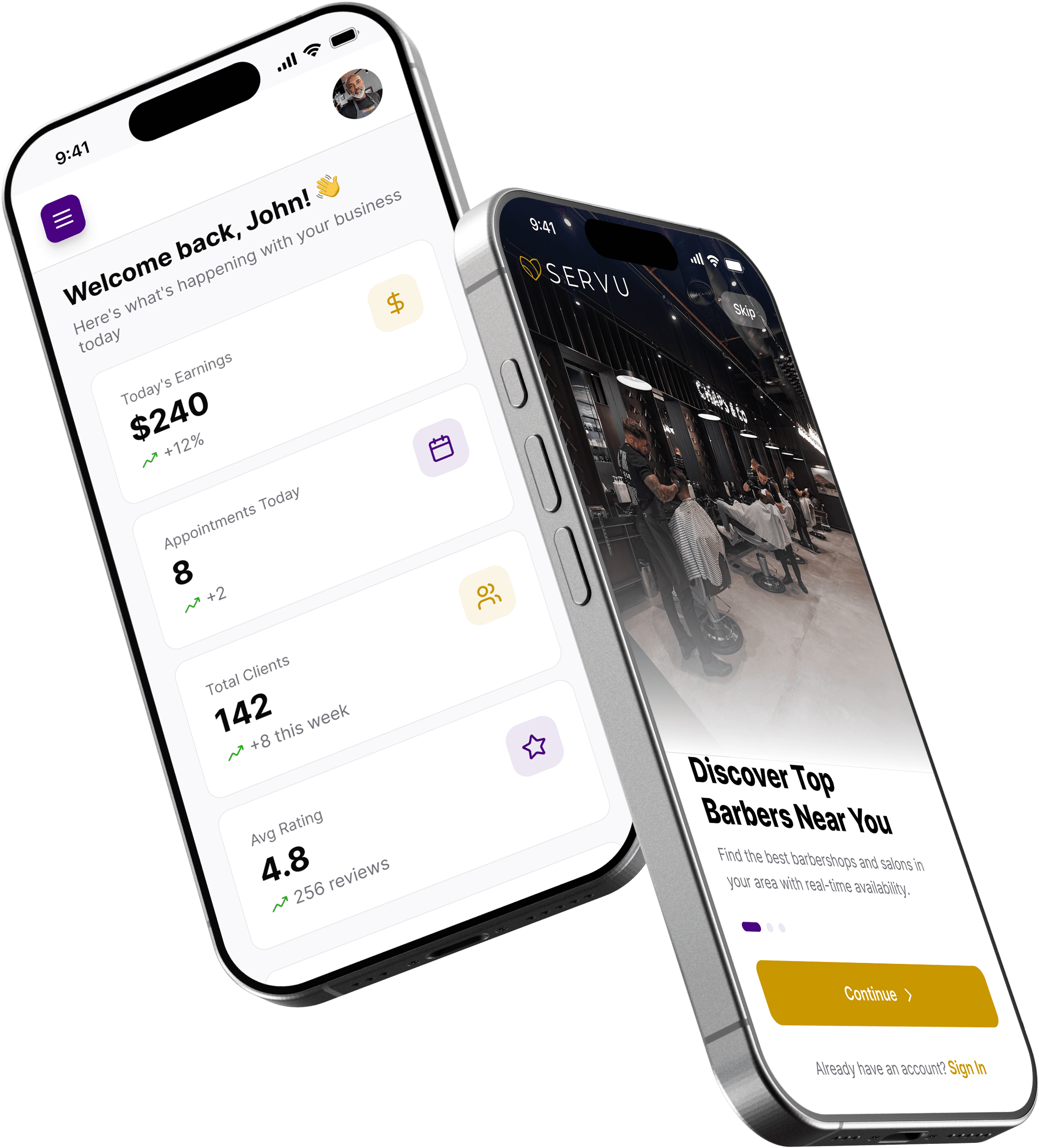 ServU Business app on phone screens